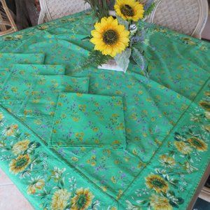 April Cornell Floral Print Border Tablecloth 48" x 48" and 4 Napkins